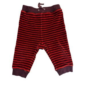 Burberry Children's Baby Pants 9M Red Black Stripe Velour Knit Drawstring Waist‎